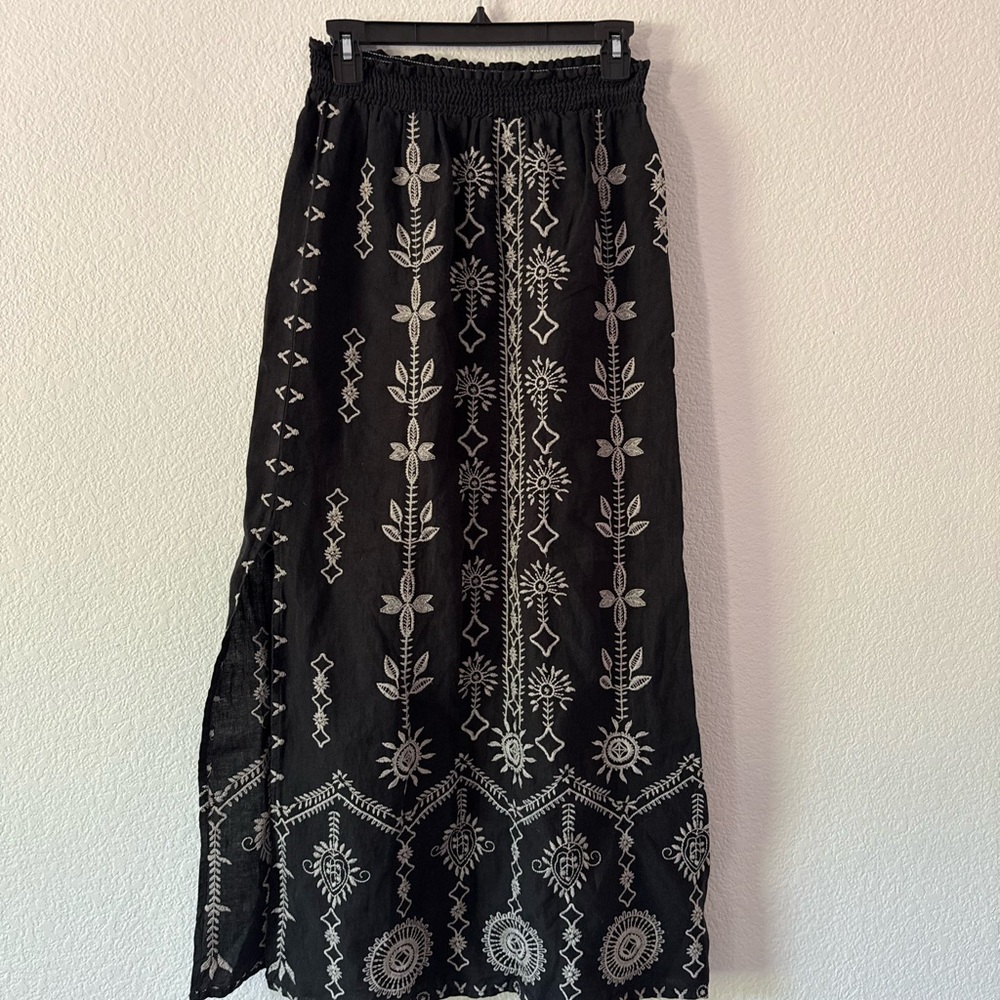 Johnny Was Black and White Embroidered Women's Skirt